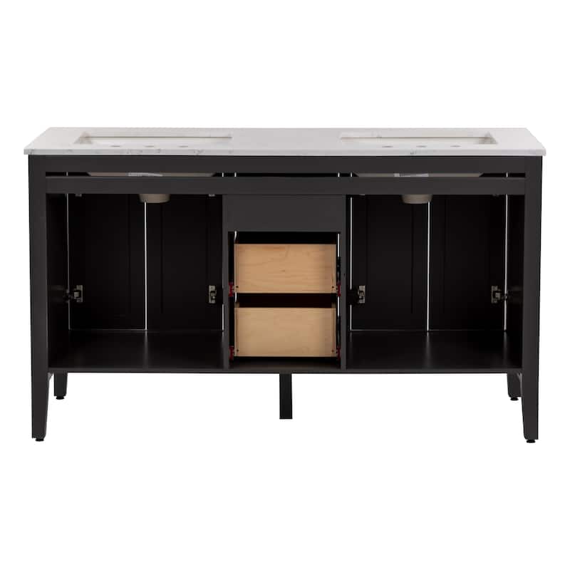 Cartland 61" Double-Sink Bathroom Vanity With 2 Cabinets, 3 Drawers, and Sink Top