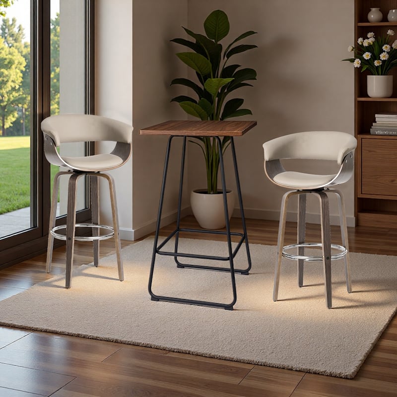 Glitzhome Small Space Set of 3 Swivel High Bar Stool Kitchen Chairs & Square Wood Top Pub Table