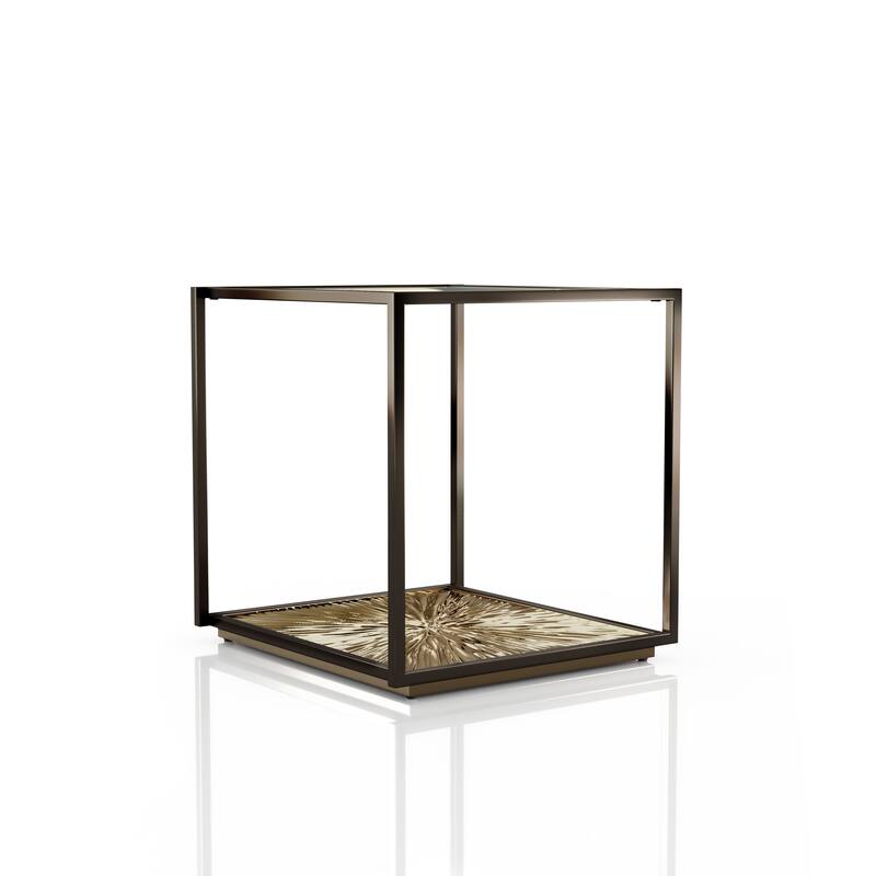 247 Shop At Home Aureum Modern 1-Shelf End Table with Sunburst Base and Tempered Glass Top
