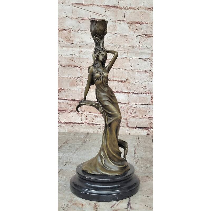 Figural Bronze Candlestick Water Nymph Candle Holder Sculpture By Milo