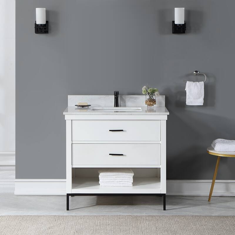 Altair Kesia Bathroom Vanity with White Composite Stone Top without Mirror