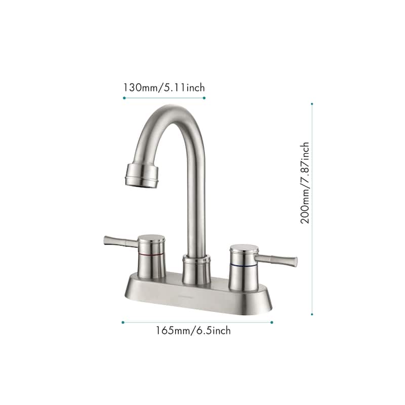 4 Inch 2 Handle Centerset Lead-Free Bathroom Faucet,Swivel Spout with Copper Pop Up Drain and 2 Water Supply Lines