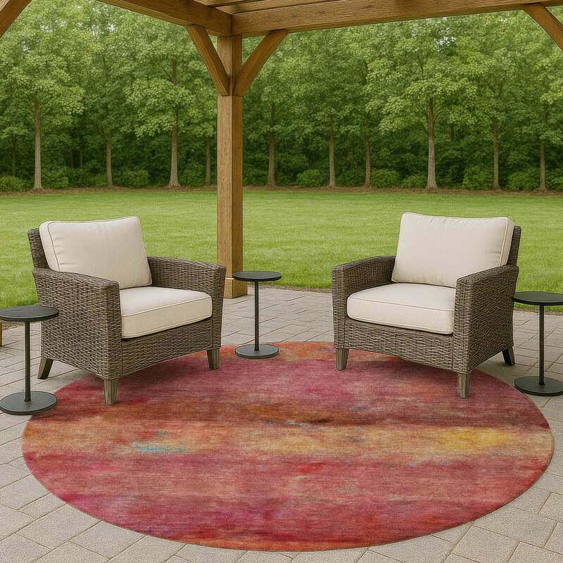 Machine Washable Indoor/ Outdoor Contemporary Ombre Chantille Rug - Pink - 8' x 8'