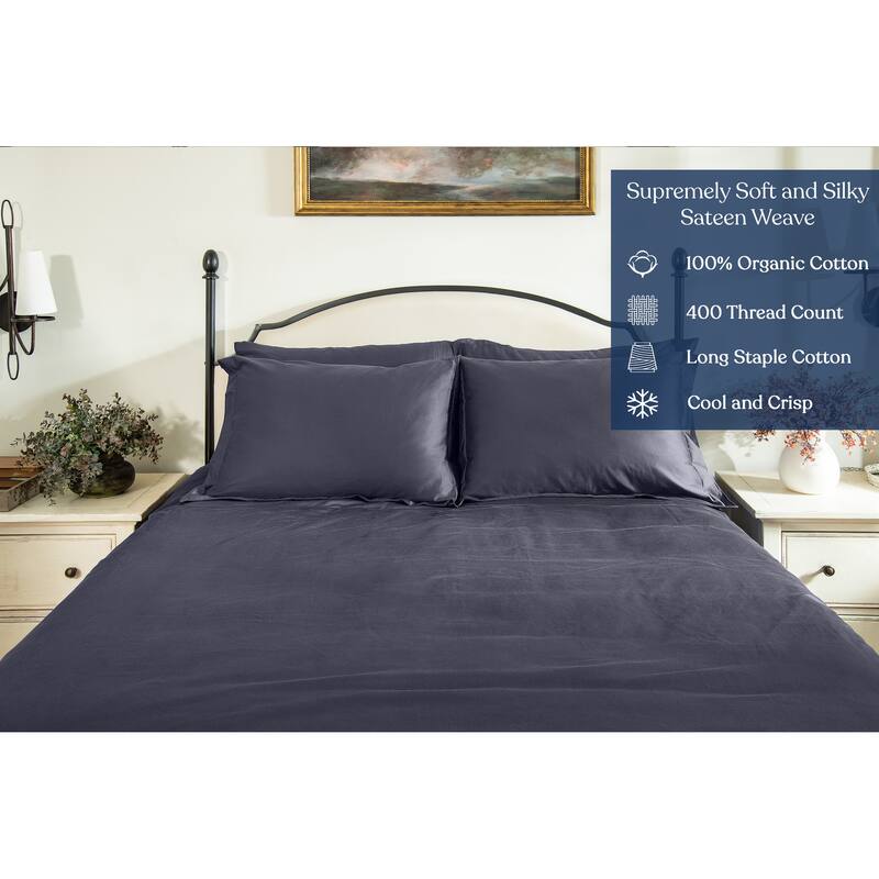 Delara GOTS Certified 100% Organic Cotton Sheet Sets, 400TC Long Staple Cotton, Ultra Soft, Moisture-Wicking,Smooth & Breathable