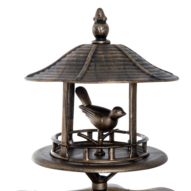 Outsunny 3-in-1 Resin Free Standing Garden Pedestal Bird Bath Bowl Feeder Planter - Bronze