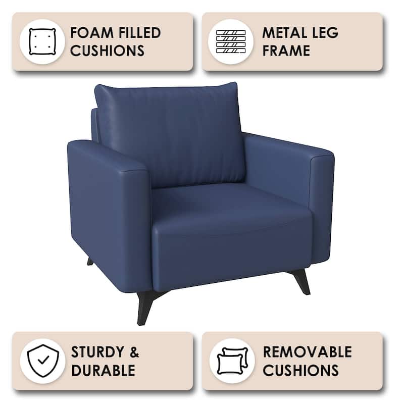 Single-Seater Sofa Modern Armchair Upholstered Vegan Leather with Metal Legs Removable Cushions Inno Series by LeisureMod