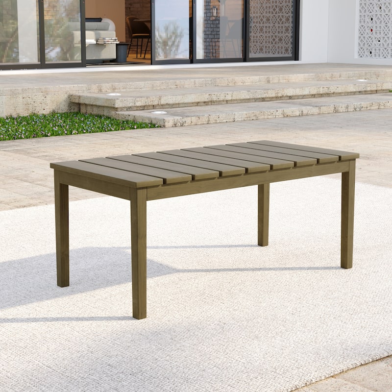 Casual Teak Wood Outdoor Patio Loveseat with Cushions - Natural Wood - Coffee Table