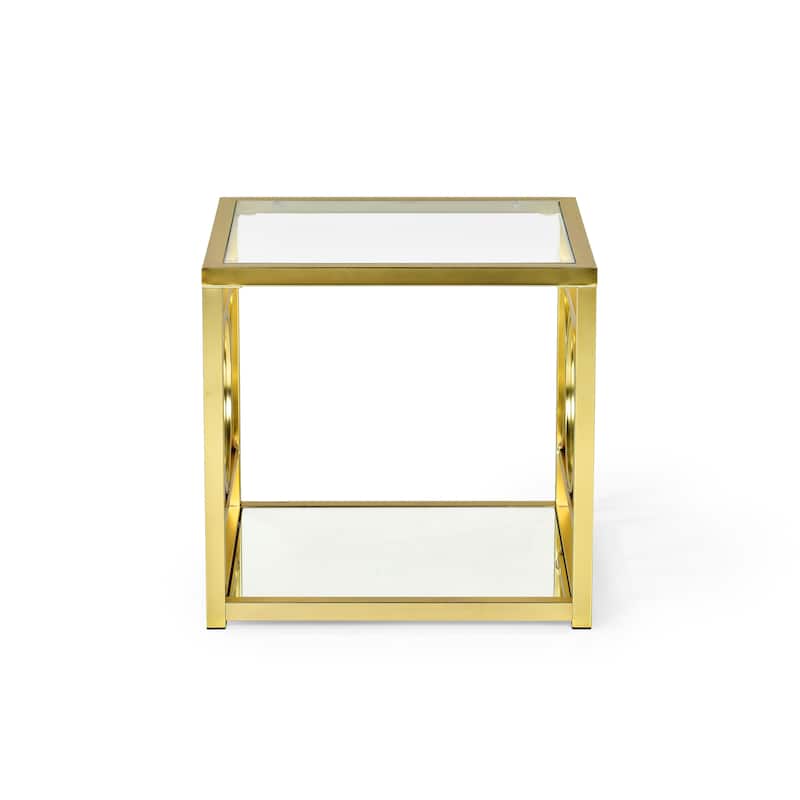 Steve Silver Oria Modern Tempered Glass and Gold Metal Side Table