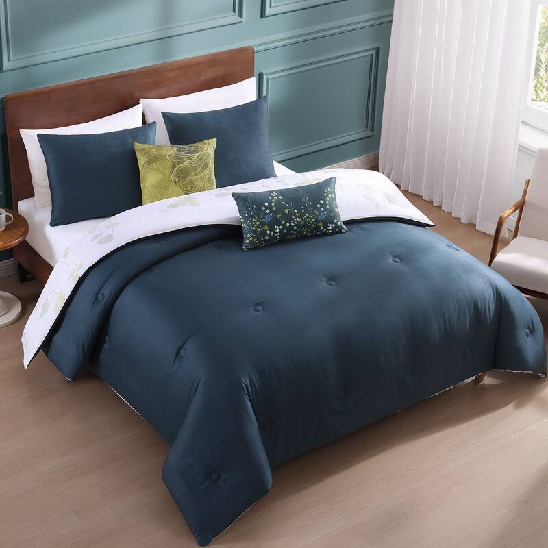 Bebejan Abstract 100% Cotton Sateen Vines 5 Piece Reversible Comforter Set
