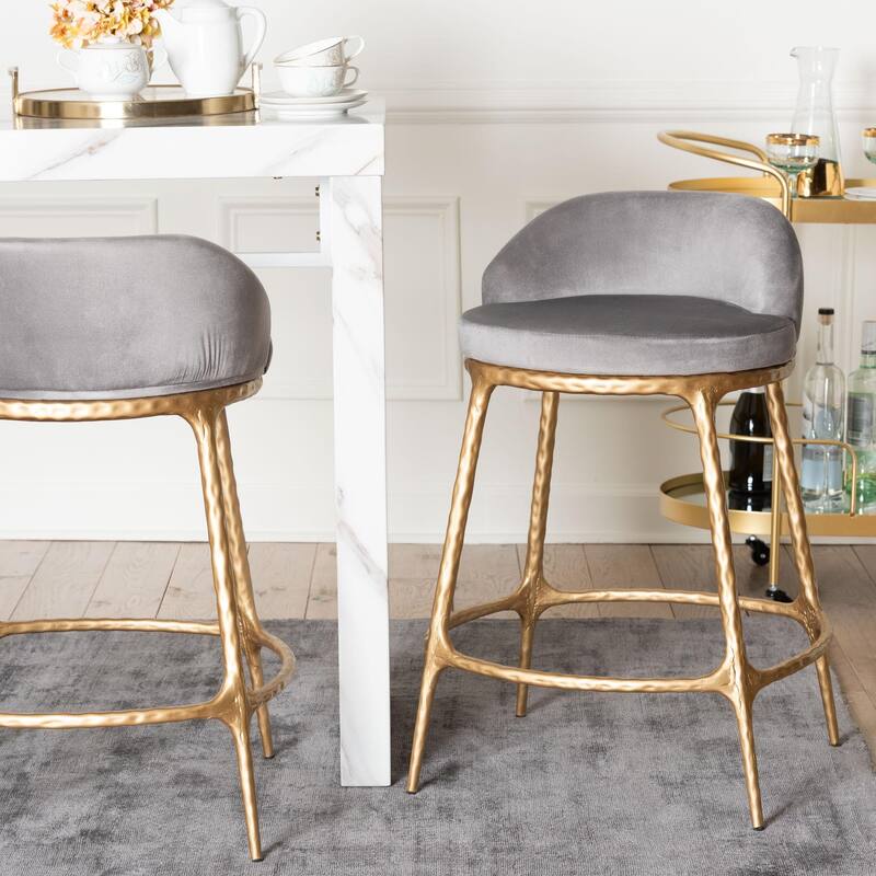 Aarush Counter Stool - Modern Rustic Seating with Hand-Forged Metal Frame and Low Back for Kitchen Island or Lounge