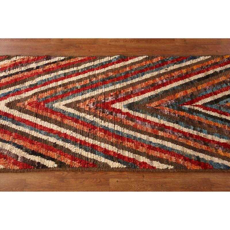 Chevron Style Multi-Color Moroccan Runner Rug Handmade Wool Carpet - 3'0" x 9'7"