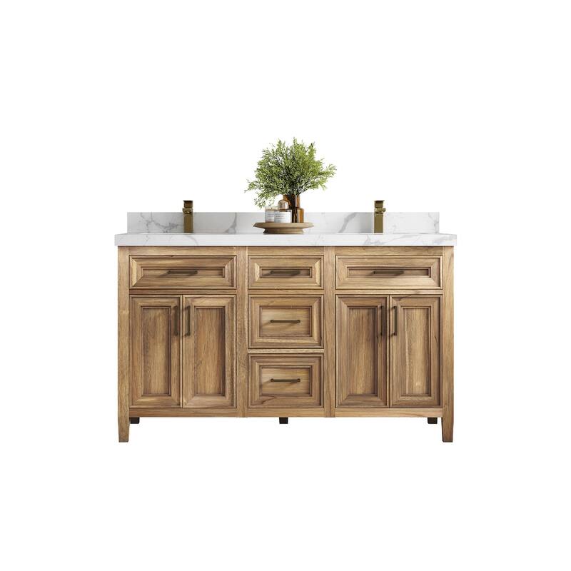 Willow Collections 60 in. W x 22 in. D Santa Monica Teak Double Sink Bathroom Vanity with Countertop