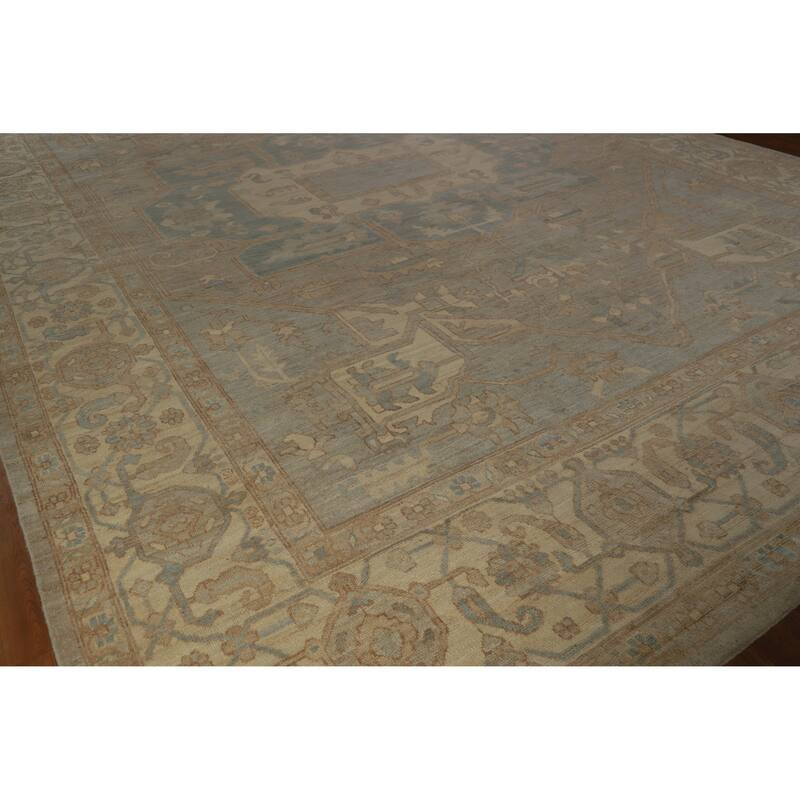 Hand Knotted Oriental 100% Wool Carpet Transitional Medallion Greys & Charcoal Oushak Area Rug - 17' 5'' X 12' 5''