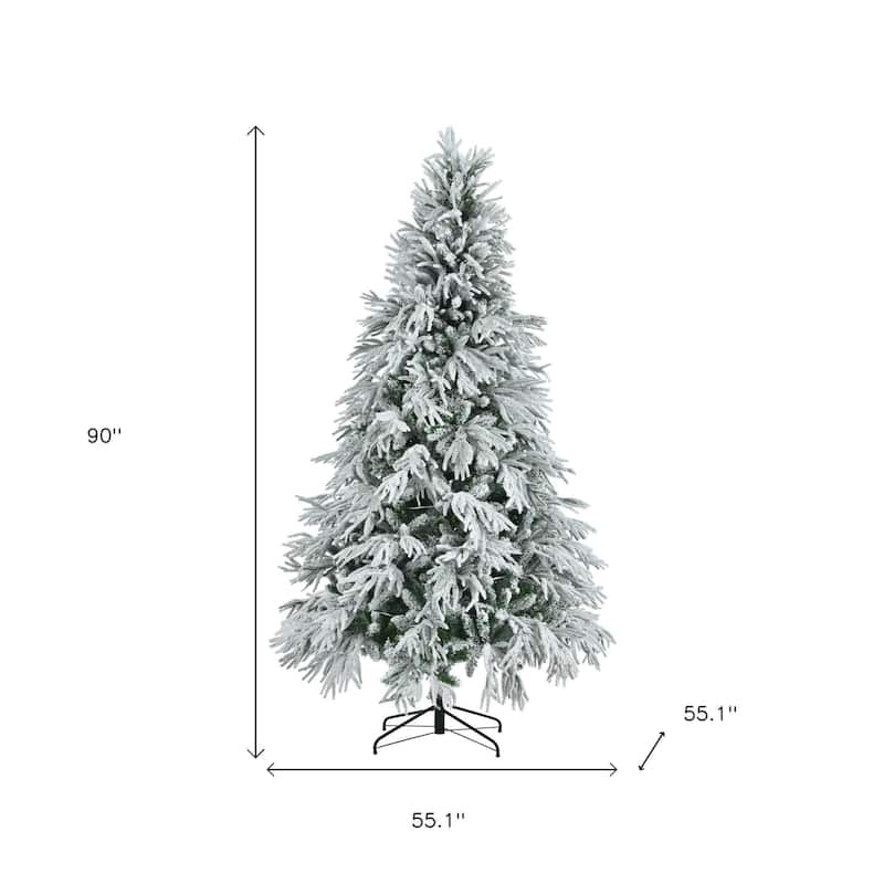 HomeRoots 7.5' Pre Lit Extra Full Frosted Pine Christmas Tree - White - 55.10 in. x 90.00 in. x 55.10 in.