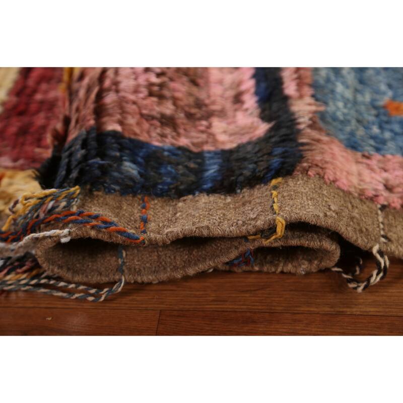 Hand Knotted Oriental 100% Wool Carpet Modern Tribal Multi-Colored Moroccan Area Rug - 9' 11'' X 6' 9''