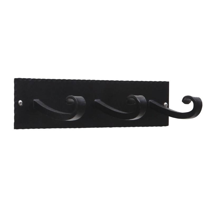 Achla Designs Lodge Triple Hook Bracket w/Multiple Hooks, 12.25 Inch Wide, Black Powder Coat Finish