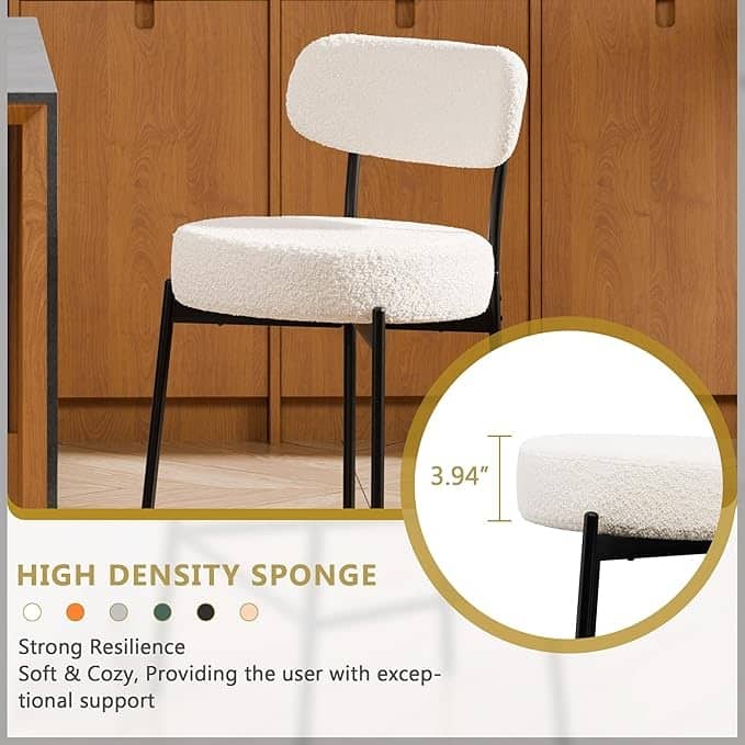 XINMICS 24 Inches Modern Counter Height Bar Stools with Curved Back Metal Legs, Upholstered Boucle Barstools, Set of 2/3/4