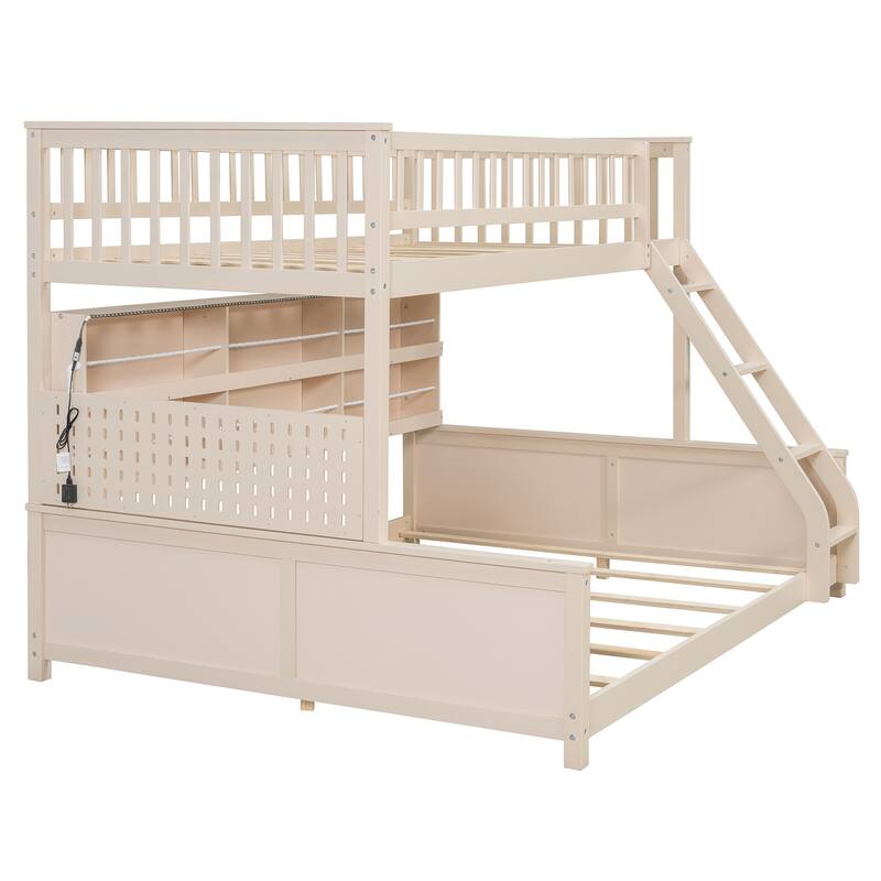 Twin XL over Queen Bunk Bed with Integrated Shelving, Color-Changing Lights and Pegboard