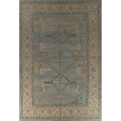 Hand Knotted Oriental 100% Wool Carpet Transitional All-Over Navy Blue & Blues Oushak Area Rug - 16' 3'' X 11' 7''