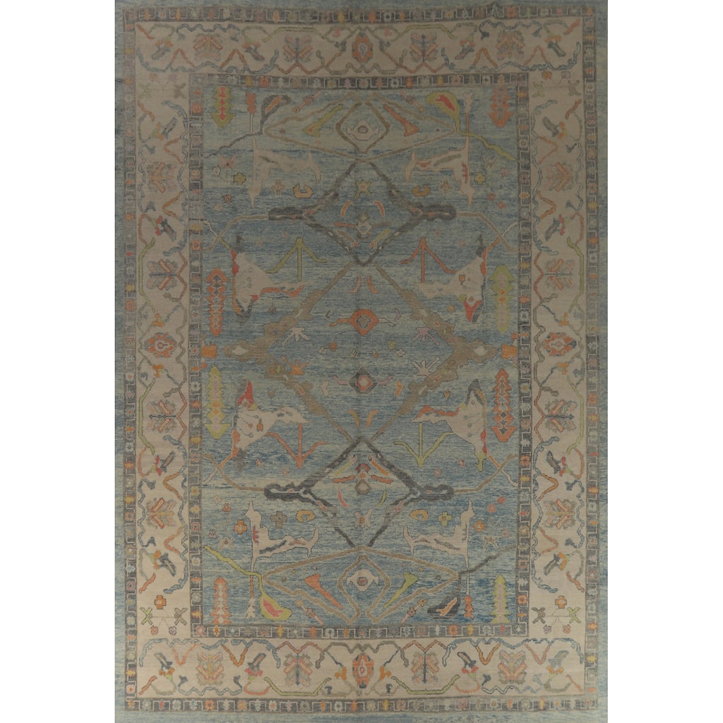 Hand Knotted Oriental 100% Wool Carpet Transitional All-Over Navy Blue & Blues Oushak Area Rug - 16' 3'' X 11' 7''