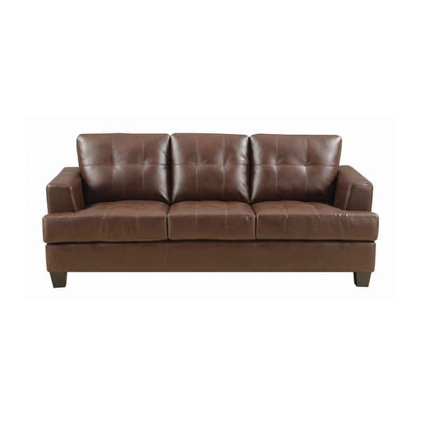 slide 2 of 5, Stationary Sofa with Tufted, Dark Brown Brown