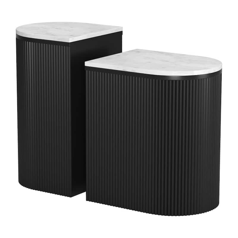 HomeRoots Set of Two Black And White Solid Wood And Marble Oval Block End Tables - 18' X '20.9' X '14