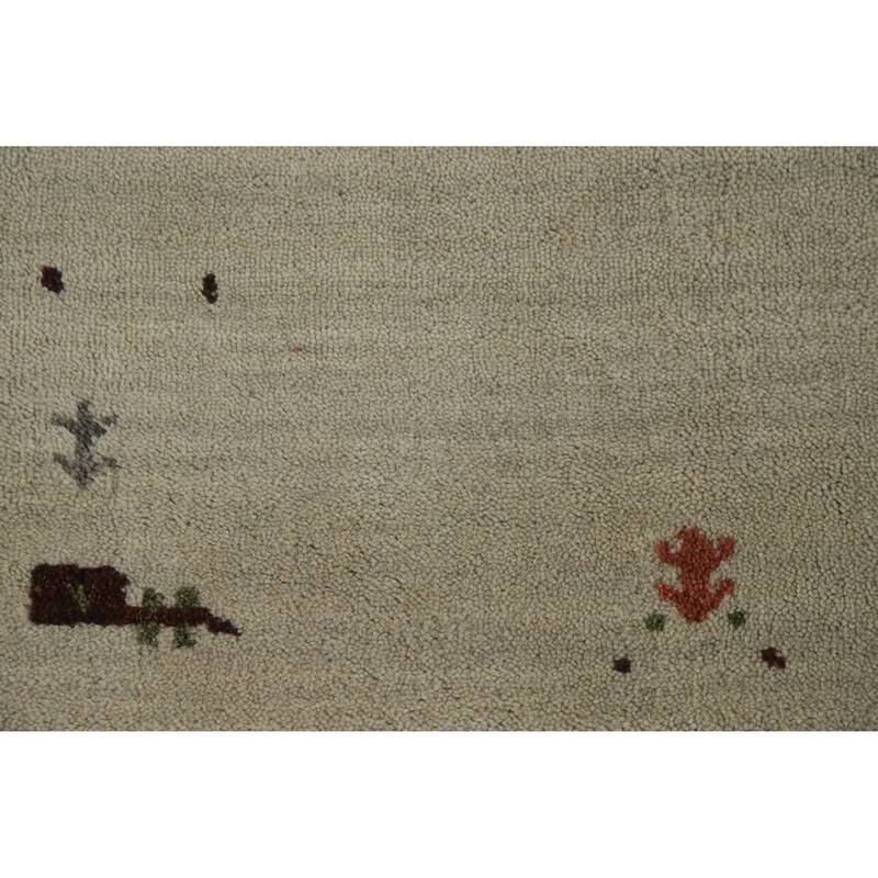Tribal Gabbeh Indian Runner Rug Hand-Knotted Beige Wool Carpet - 2'8" x 11'5"