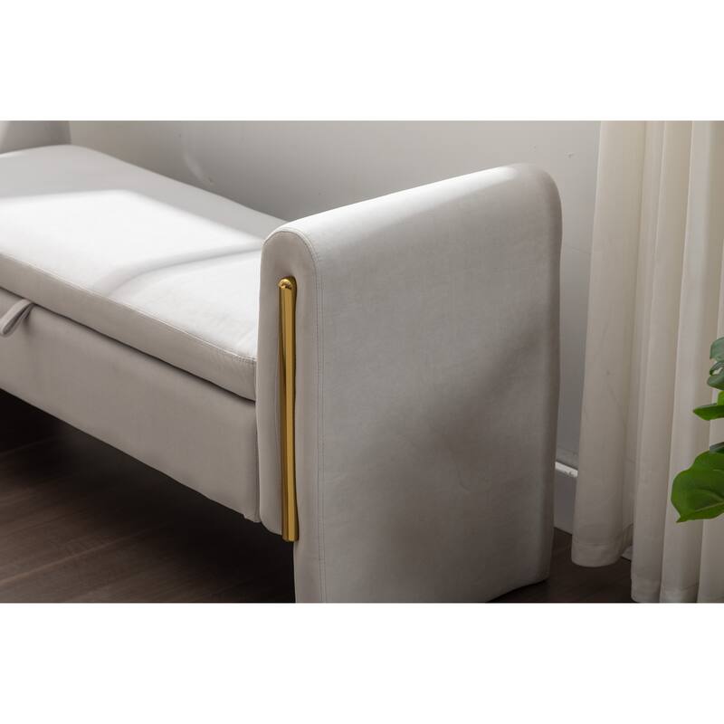 53" Modern Storage Bench with 300lb Seating, Velvet Upholstered Bed Bench with Wood Legs Safety Hinge