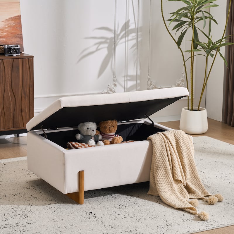 Christopher Knight Home -Luno 39.76" Modern Upholstered Hidden Storage Bench with Lift-Top Lid & Solid Wood Legs