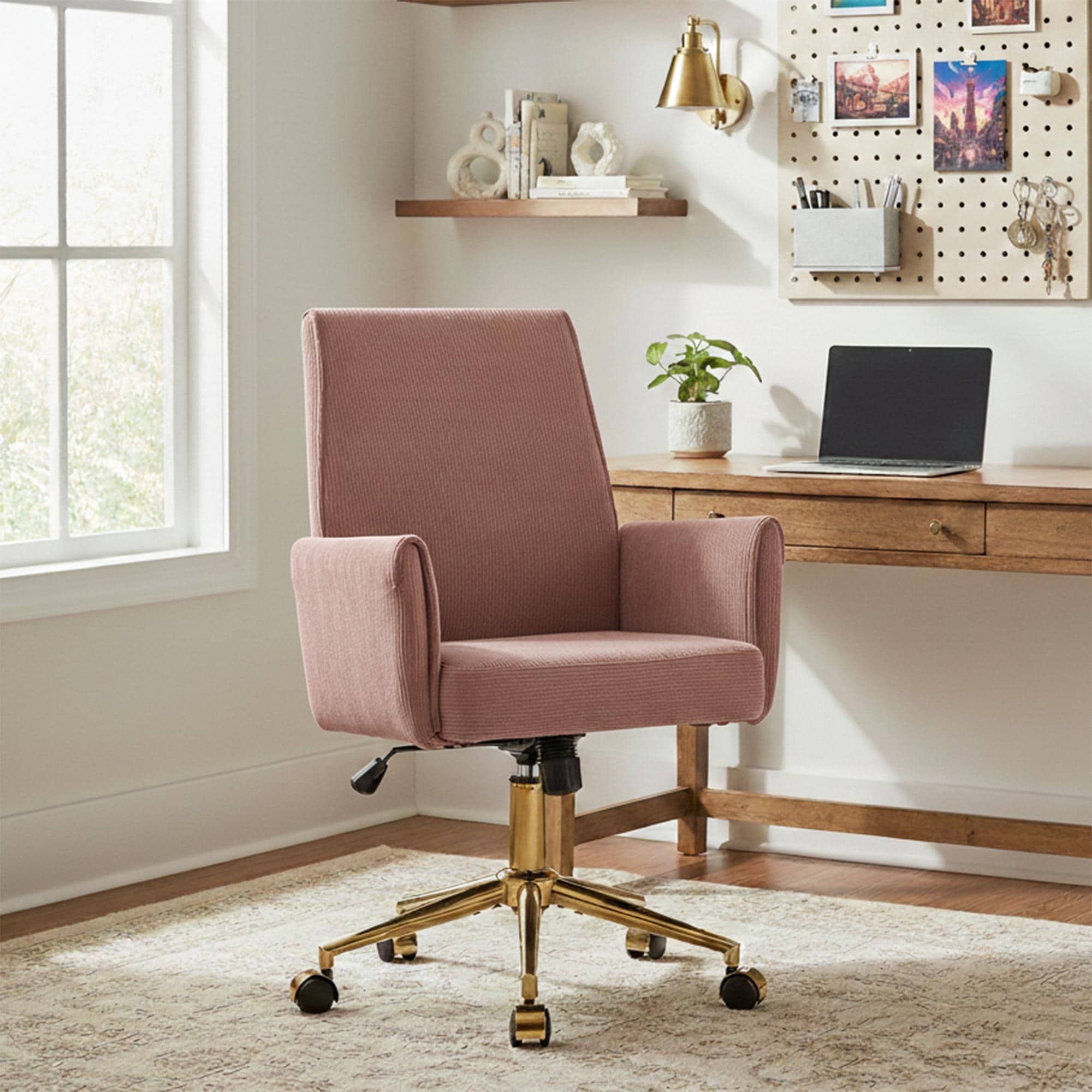 Modern Home Office Chair, Ergonomic Design with Height Adjustment and Striped Fabric for Home Office & Study - N/A