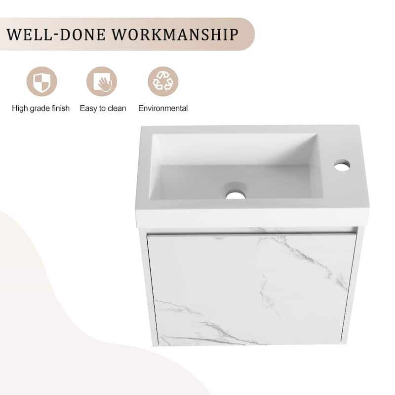 20 inch Wall-Mounted Bathroom Vanity Set in White with Integrated Resin Sink