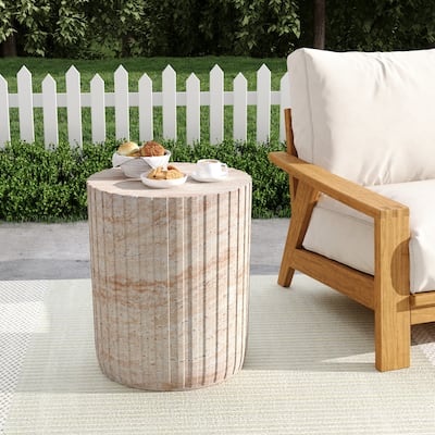 Roomfitters Outdoor Indoor Lightweight Side Table, Modern Cylinder Accent End Table with Vertical Fluted Design