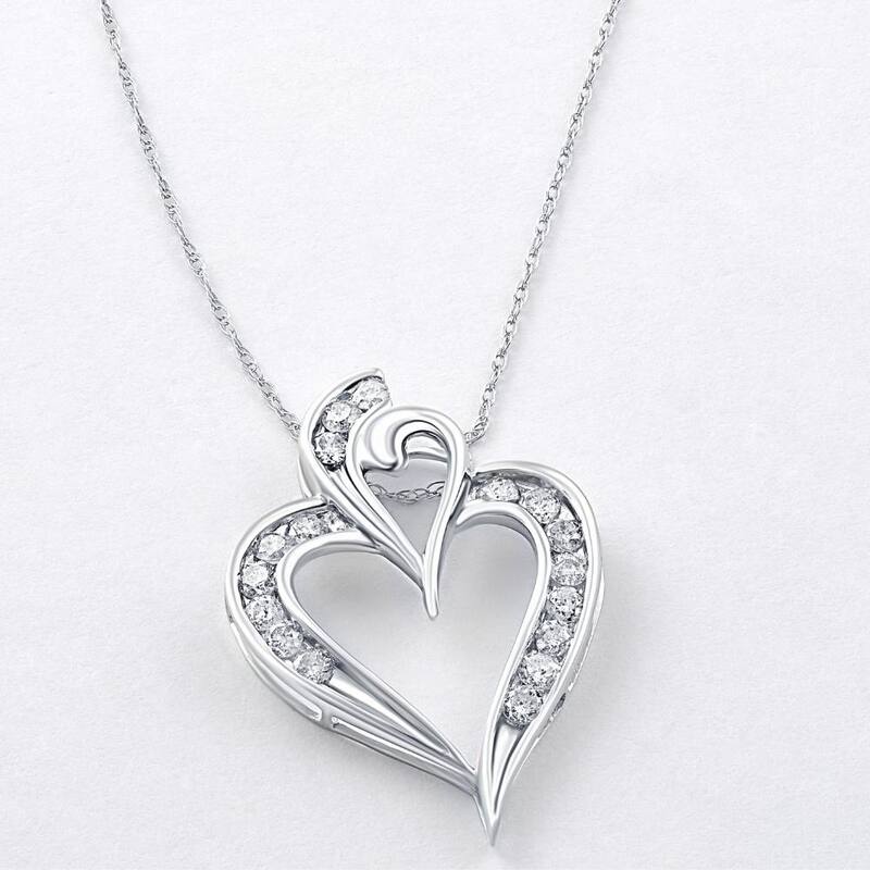 White Gold 1/2Ct TW Real Diamond Heart Pendant Necklace 1" Tall