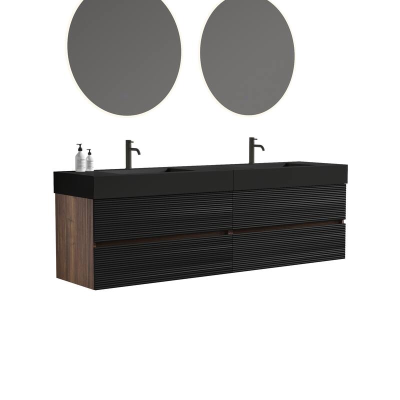 GDFStudio - Grace Floating Bathroom Vanity with Solid Surface Sink and Soft-Close Storage