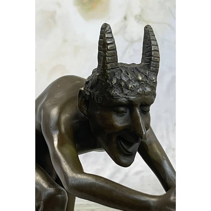 Greek Satyr Faun Demon Devil Horned Satan Bronze Figurine Statue Sculpture 6 Inches X 10 Inches