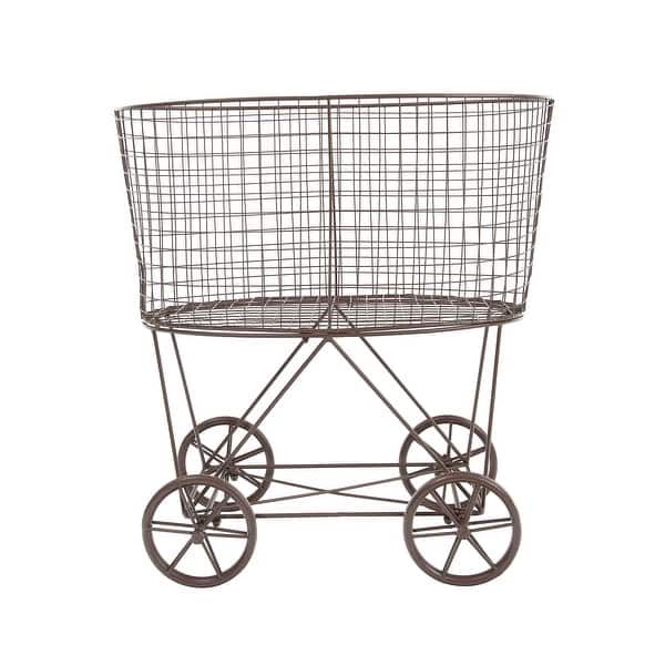Metal Rolling Laundry Cart with Rack - Brown