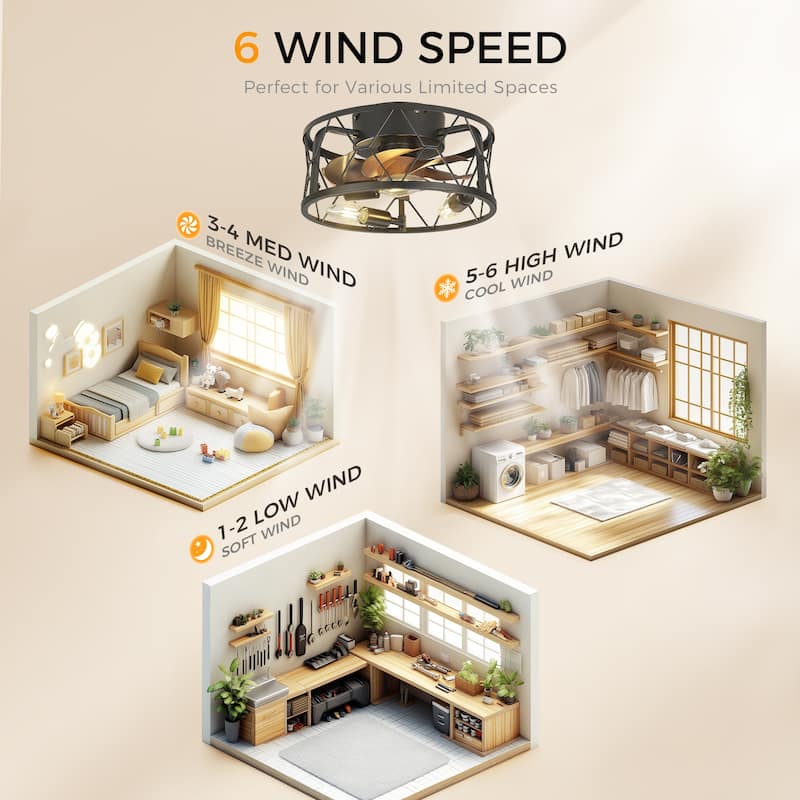 12 Inch Farmhouse Caged Ceiling Fan with Remote Control - 12 Inches