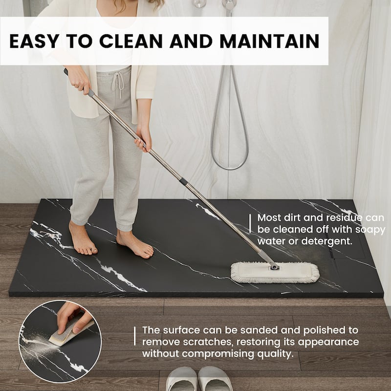 SMC Alcove Shower Pan Base with Reversible Drain, Low Profile, Wheelchair Access, Slip-Resistant, cUPC Certified