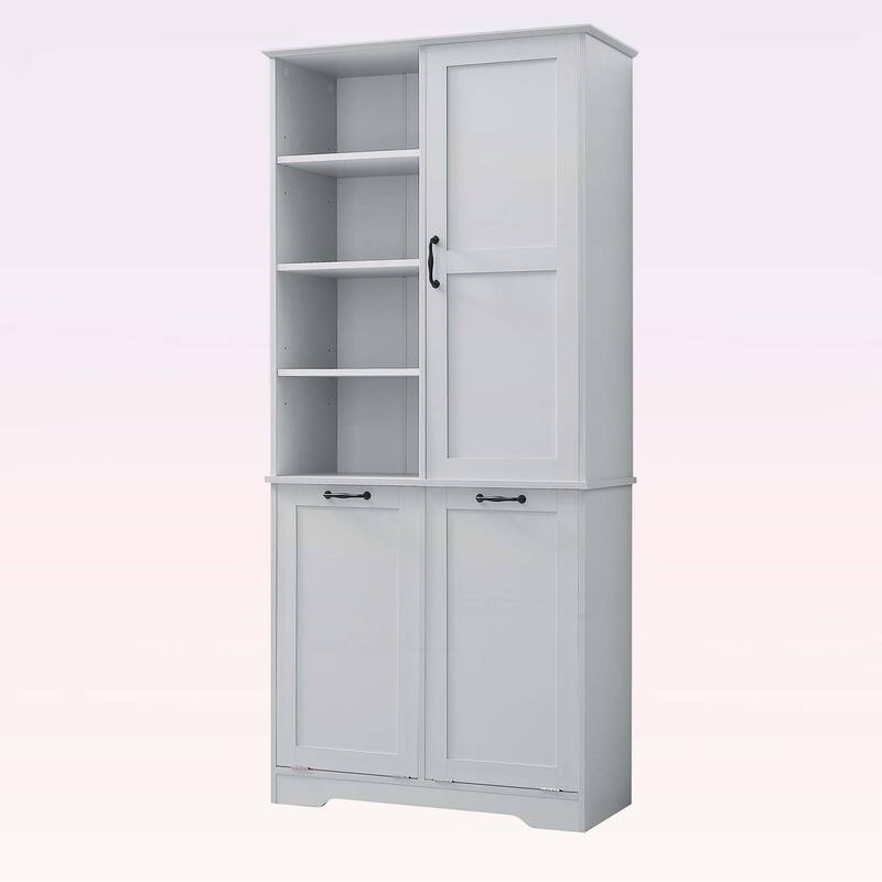 Bathroom Storage Cabinet with Doors, Drawers, Tilt-Out Laundry Hamper, and Adjustable Shelves, Oak Finish