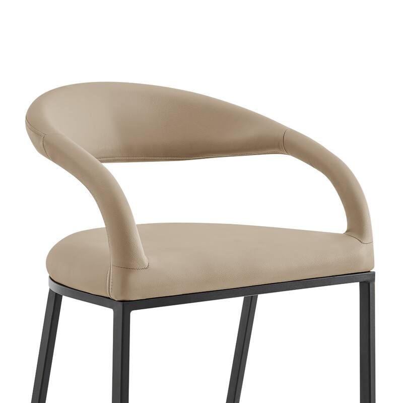 Monie Bar-Height Stool Chair, Curved Floating Back, Beige Faux Leather