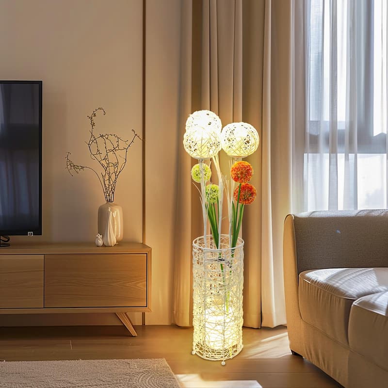 Modern Pastoral Decorative Rattan Standing LED Tree Light