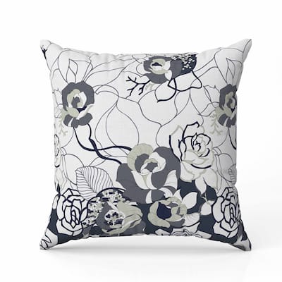 Regal Rose Retreat Indoor/Outdoor Reversible Throw Pillow White and Dark