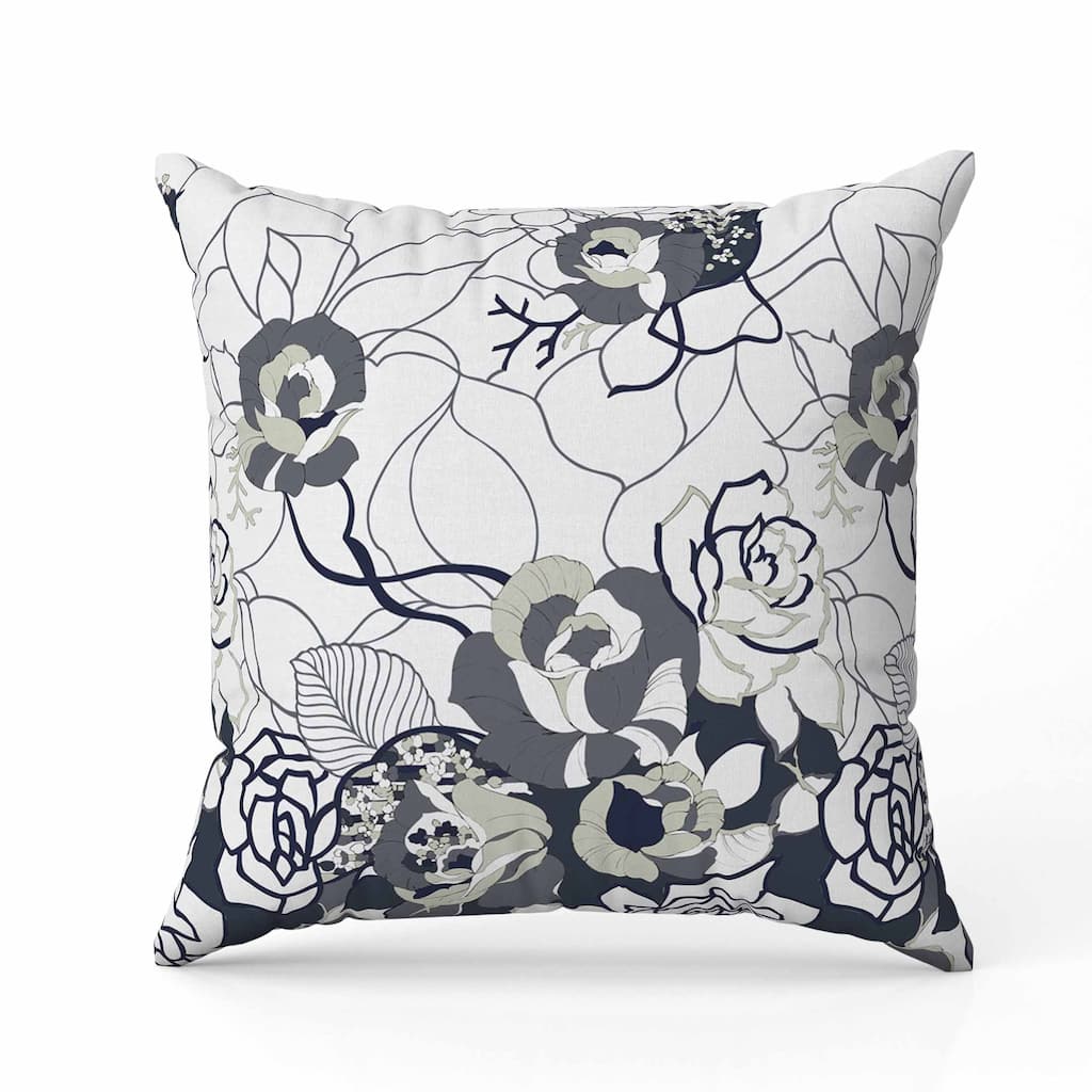 Regal Rose Retreat Indoor/Outdoor Reversible Throw Pillow White and Dark