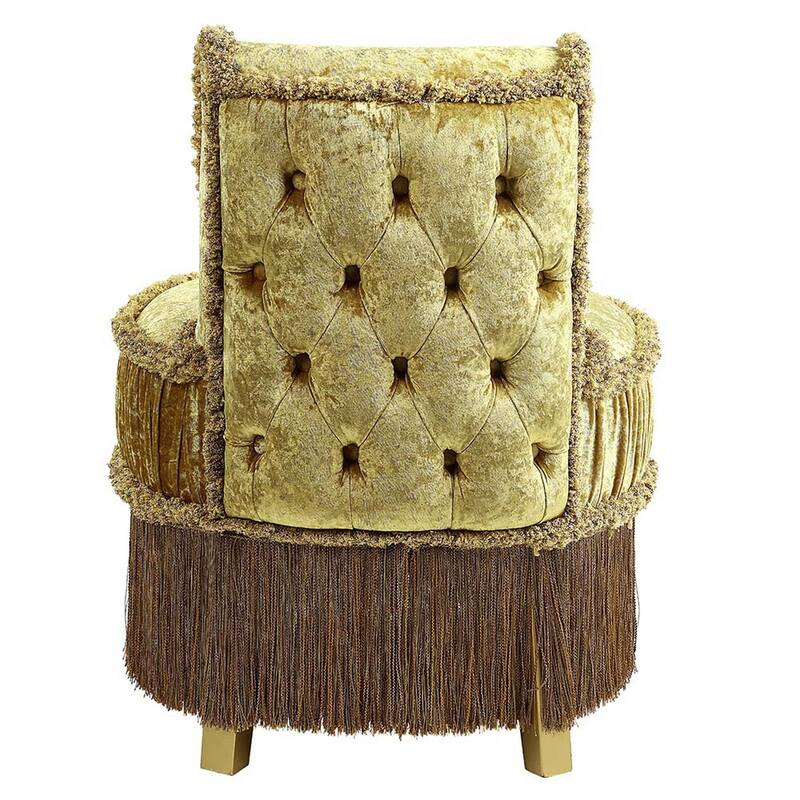 Altair 26 Inch Luxury Vanity Stool, Gold Velvet Upholstery, Skirted Trim