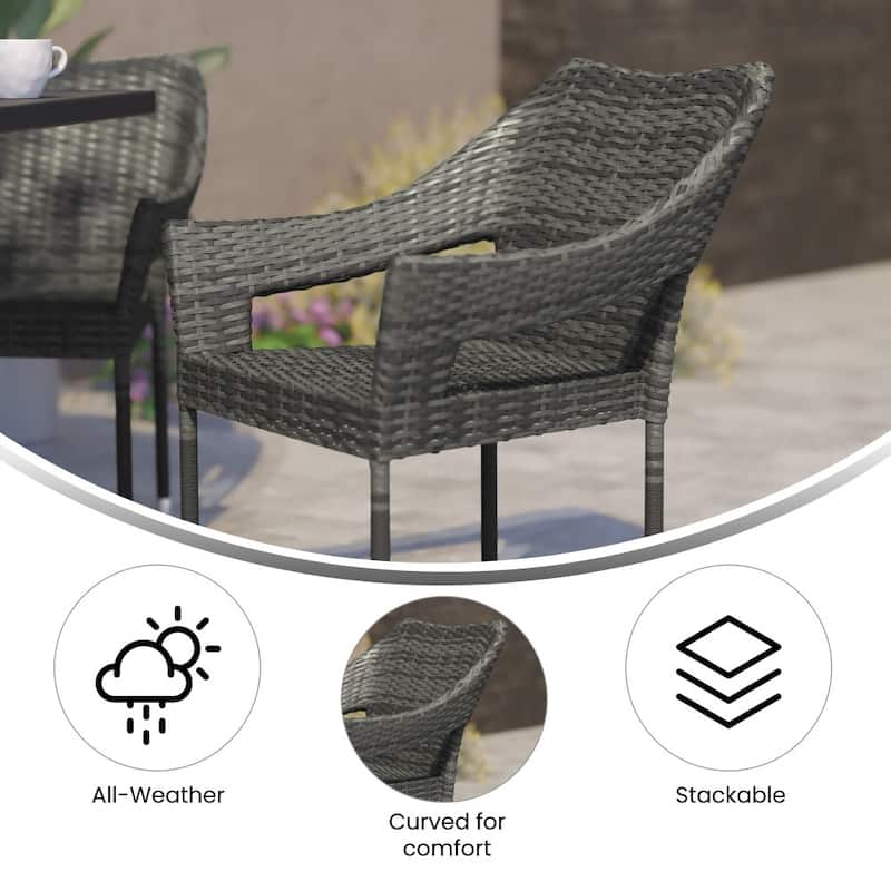 All Weather Commercial Grade PE Rattan Stacking Patio Chairs - 2 Pack
