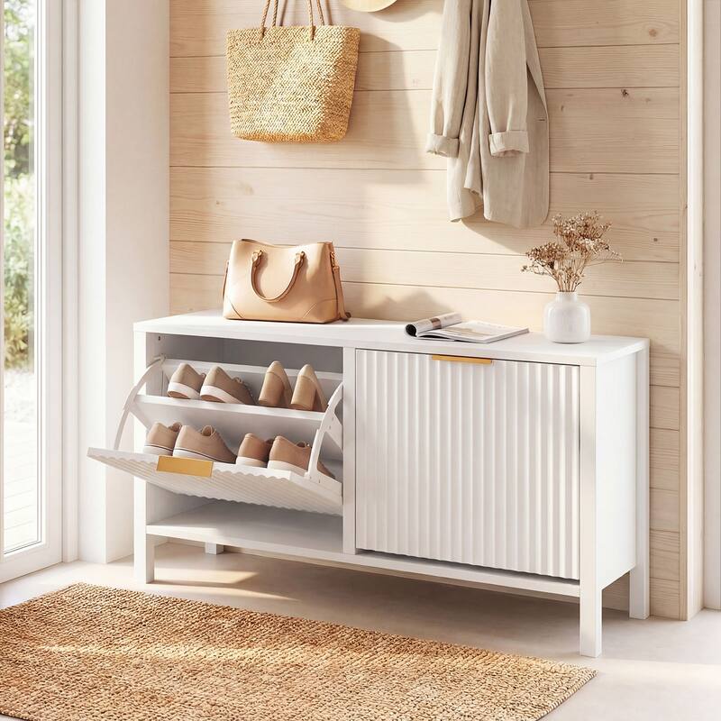 Gymax Shoe Storage Bench Narrow Wooden Entryway Bench w/ 2 Flip