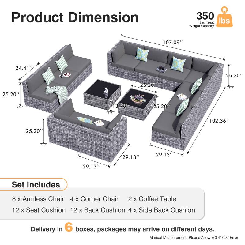 OVIOS 14-Piece Low-profile Deep Seat Wicker Outdoor Patio Furniture Set