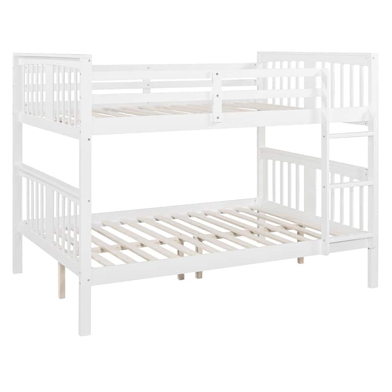 Full over Full Bunk Bed with Ladder for Bedroom, Guest Room Furniture