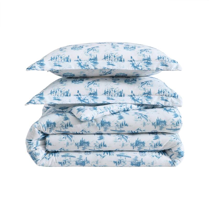 Eddie Bauer Fish Town Toile Reversible Lightweight Coastal Comforter Set (Blue)