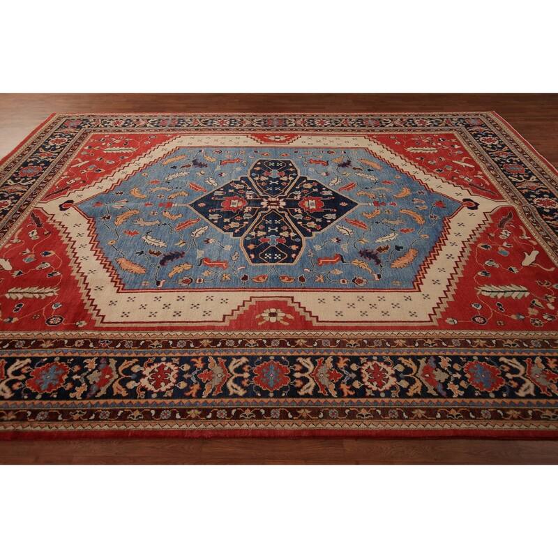 Vegetable Dye Red Sultanabad Oriental Rug Hand-Knotted Wool Carpet - 8'11" x 12'0"